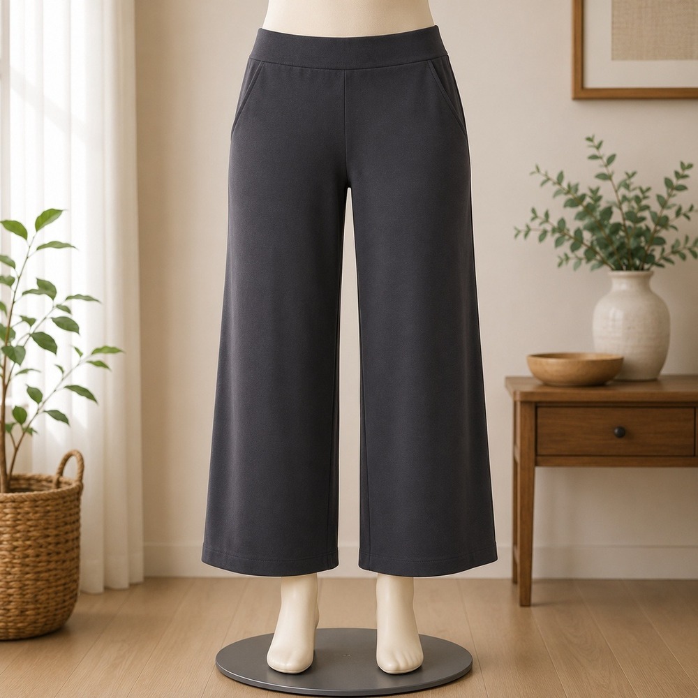 Susan Graver Liquid Knit Straight Leg Pants Womens XLP Black Pull On Pockets